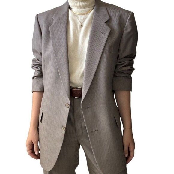 Vintage Christian Dior Gray 100% Wool Suit Sport Coat Blazer Trouser Set 42R - Picture 1 of 16